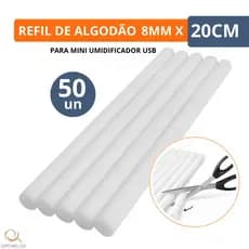 Kit 50 Filtro de Algodão do Umidificador Absorva a Água 8mm x 20cm Refil para Aromatizador Reposição