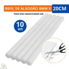 Kit 10 Filtros Algodão para Difusor 8mm x 20cm Refil Umidificador Ultrassonico Reposição