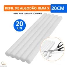 Kit 20 Refil Algodão 8mm x 20cm Filtro Para Umidificador De Ar USB Difusor Ultrassônico Reposição