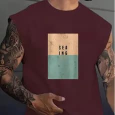 Regata Machão Masculina SEAING Camiseta Cavada Para o Verão e Fitness 100% Algodão Academia Treino