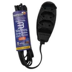 Extensão Elétrica 3 Metros Bivolt Preto 3 Tomada Bipolar