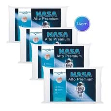 Kit 4 Travesseiro Nasa Alto Viva Conforto Capa Percal algodão Viscoelástico Antialérgico Altura 14cm