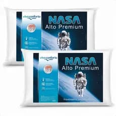 Kit 2 Travesseiro Nasa Alto Viva Conforto Capa Percal algodão Viscoelástico Antialérgico Altura 14cm