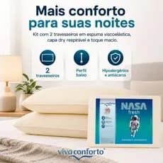 Kit 2 Travesseiros Nasa Fresh Viva Conforto Viscoelástico Capa Dry Hipoalergênico Visco Antiácaros