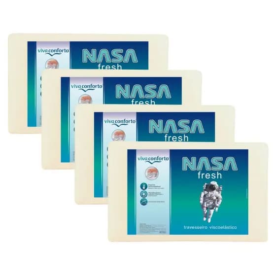 Kit 4 Travesseiros Nasa Fresh Viva Conforto Viscoelástico Capa Dry Hipoalergênico Antiácaros