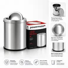 Lixeira Inox 5 litros Tampa Basculante Removível base antiderrapante  Powermaid