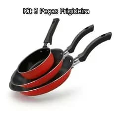 Kit 3 Peças Frigideira Teflon Antiaderente Vermelho
