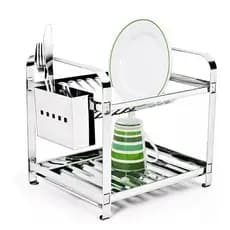 Escorredor Inox 12 Pratos com porta Talher em Aço Inox
