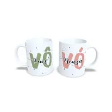 2 Caneca Vô e Vó com Nome Dias Dos Avós Branca Porcelana Personalizada