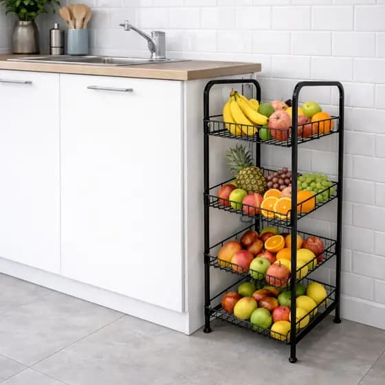 Display Mercado Estante Organizadora Prateleira Preta Com 4 Cestos Mercado Fruteira Casa