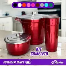 Kit de Pia Aluminio 3 Peças Lixo Porta Detergente Porta Sabão Vermelho Rosa Preto Branco  - ArtVida