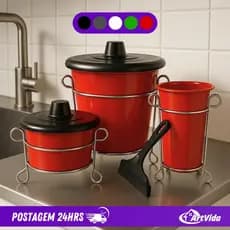Kit Pia Organizador 7 Peças Suporte Metálico Rodinho Lixeira Porta Sabão Porta Detergente - ArtVida