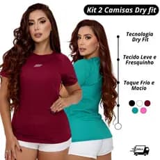Kit 2 Blusas Academia Feminina Camiseta Dry Fit Tecido Leve Respirável Caminhada Treino Musculação