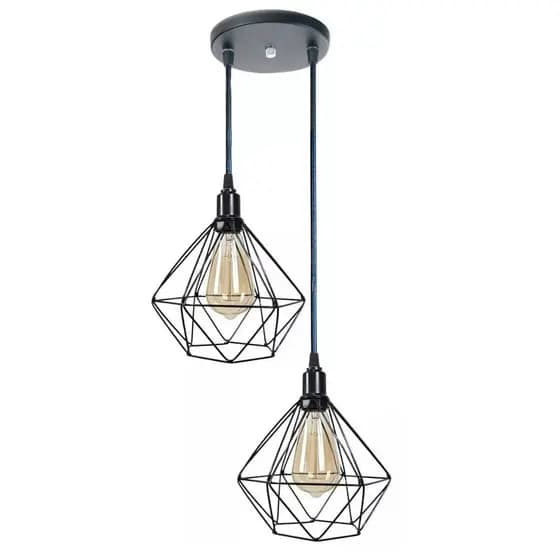 Pendente Aramado Diamante Luminária Base Dupla Teto Retrô Vintage Industrial