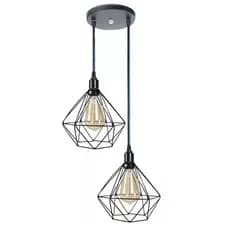 Pendente Aramado Diamante Luminária Base Dupla Teto Retrô Vintage Industrial