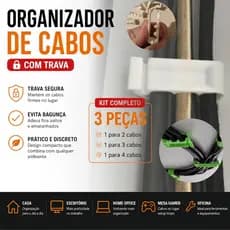 Organizador de Cabos com Trava Kit 3 Peças Clip Passa Fio para Mesa Home Office Escritório