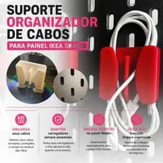 Suporte Organizador de Cabos para Painel  Skadis Porta Fios USB Carregadores Kit