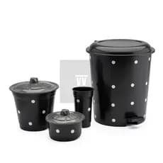 Kit Pia Lixeira 12 Litros Redonda Plástico Pedal Cozinha Decoração Poá 4 Peças  Kit pia com duas lixeiras para a cozinha,