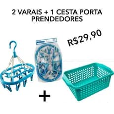 2x Varal De Roupas Oval Calcinha Cuecas 16 Pregadores Kit 2 unid + 1 cesta organizadora