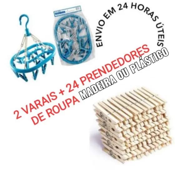 2x Varal Roupas íntimas/meia/calcinha 16 prendedores + 24 prendedores de madeira ou plástico ( tradicional)