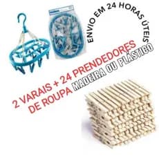 2x Varal Roupas íntimas/meia/calcinha 16 prendedores + 24 prendedores de madeira ou plástico ( tradicional)