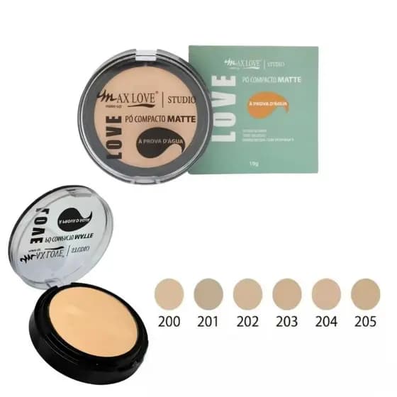 Pó Compacto Matte à Prova D' Água com Vitamina E 10g Max Love Nova embalagem