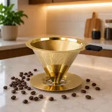 Filtro Café Reutilizável  Aço Inox Dourado Coador Permanente Café Passador Suporte Cozinha