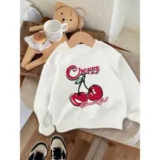 Moletom Casual de Manga Longa com Estampa de Cereja para Meninas Pré-adolescentes, Adequado para Outono e Inverno