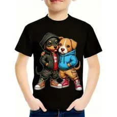 Camiseta infantil  Casual De Manga Curta Para Meninos Básica  Estampa De Cachorros