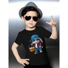 Camiseta  De Manga Curta BásicaI nfantil Para Meninos Casualmente Adequado As Estações Do Ano Estampa De Coelho