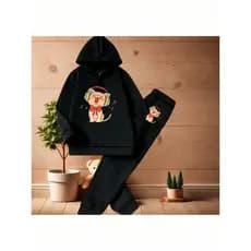 Conjunto Moleton Blusa e Calça Infantil De Frio Adequado Para O Inverno Roupa de 2pçs para Meninas Estampa De Gatinho
