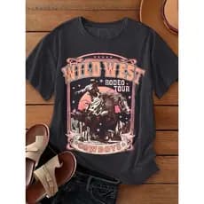 Camiseta De Manga Curta Com Estampa De Letras E Cavalo