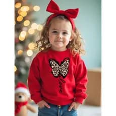 Moletom Suéter  Casual de Manga Longa com Gola Redonda, Estampa de Leopardo e Borboleta, para Meninas, Primavera/Outono