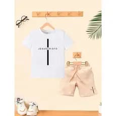 Conjunto Camiseta + Short  Safari Conjunto Jesus Cristo Infantil Uso Moda Teen Kids Bolso Lateral