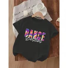 Camiseta Infantil De Manga Curta Colorida Casual Dia A Dia  Ideal Para Meninas Algodão Estampa De Dance