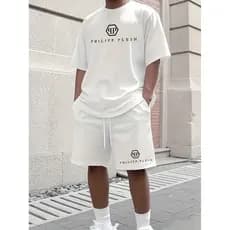 kit Conjunto Esportivo Casual Masculino com Estampa, Camisa de Manga Curta e Shorts