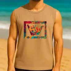 Regata Masculina - Estampa Hang Colorido - 100% Algodão - Blusa - Verão Praia