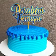 Topo de Bolo Parabéns Dourado e Azul Cake Topper Dourado Topper de Bolo Masculino