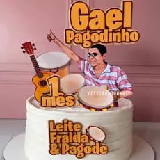 Topo de Bolo Leite Fralda e Pagode Topper Mesversário Enfeite de Bolo Pagodinho