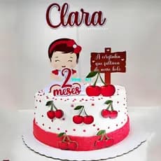 Topo Bebê Cerejinha Menina Topper de Bolo Mesversário Festa 1 ano Aniversário Menina Cerejinha