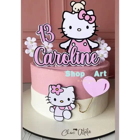 Topo para Bolo Hello Kit Decoração de Bolo Hello Kit Enfeite de Bolo para Meninas Festa Infantil
