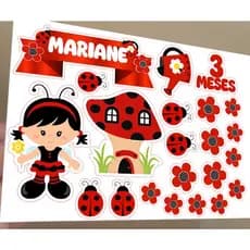 Topo de bolo impresso Joaninha Mesversário Aniversário Meninas Festa em Casa Decoração de Bolo