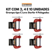 Grampo Tipo C 4 polegadas Leve Starfer Marceneiro Artesão Kit 2 4 Unidades