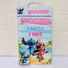 Kit de Livro para Colorir + Mini Giz Nome Personalizado - Festa Aniversário Lembrancinha Stitch