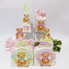 kit Festa Lembrancinhas Personalizadas Chá revelação Ursinho rosa e Verde - Caixinhas Personalizadas