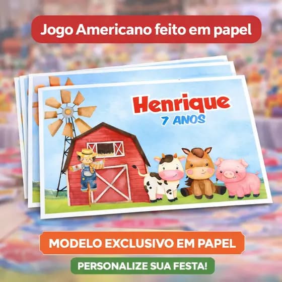 Jogo Americano Personalizado para Festa Infantil - Vários temas -Festa infantil - Sousplat festa infantil