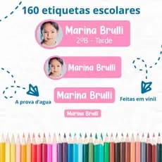 kit 160 etiquetas escolares personalizadas com foto criança - etiqueta escolar vinil à prova d'agua