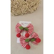 Par de Laço cerejinha xadrez junino infantil, parzinho cereja 8cm