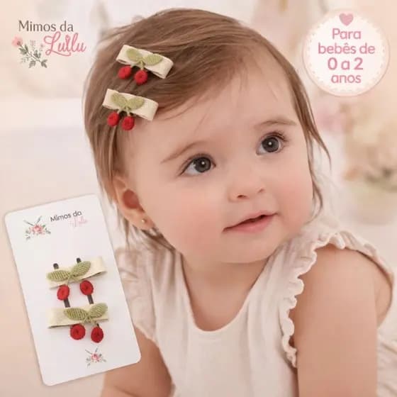 Parzinho de cereja menina baby 100% Forrado com borrachinha antideslizante laco de menina