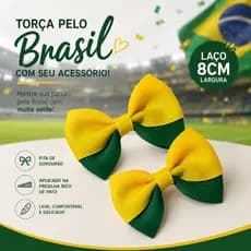 Par de laços Brasil, acessório de cabelo verde e amarelo.